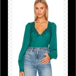 NEW: Free People Janelle Lace Top in Green Jade